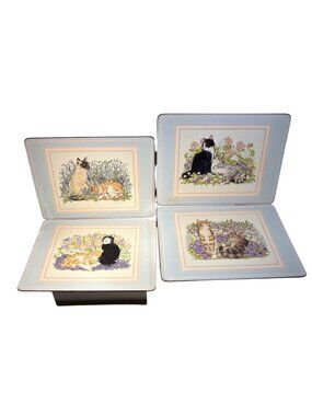 Pimpernel Garden Cats Placemats Cork Backing Set Of 4 With Original Box 12 x 9"